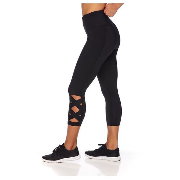 GAIAM Black High-Waisted Leggings with Criss-Cross Details - Picture 1 of 7